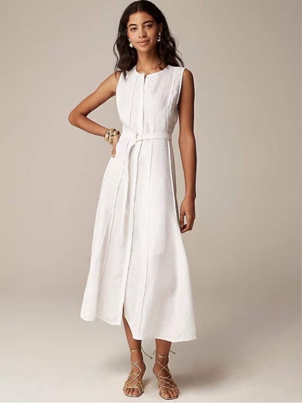 J. Crew White Linen Sleeveless Midi Dress NWT